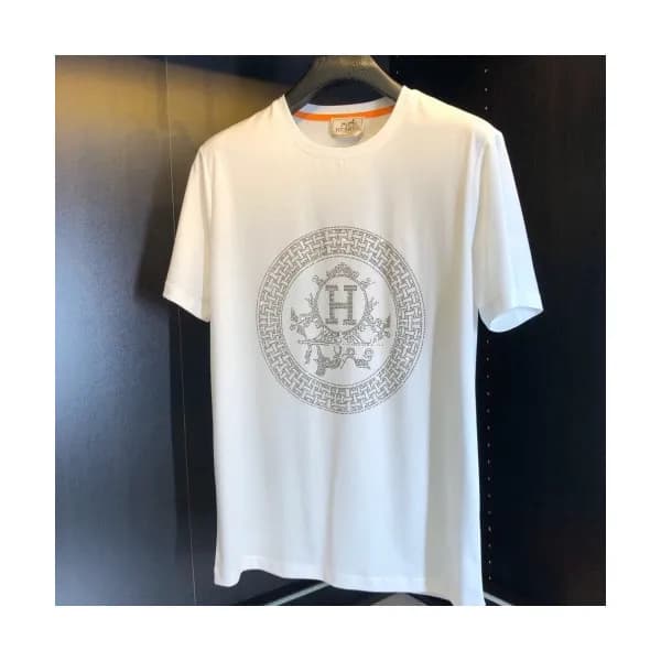 Hermes 2020 Mens Crew-neck Silket Short Sleeved Ts… - 1