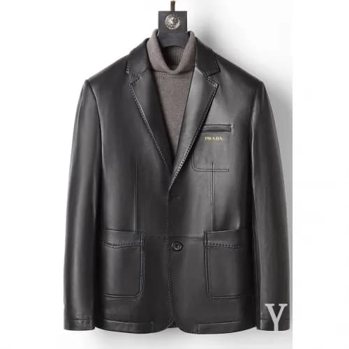 Prada 2020 Mens Logo Casual Leather Jacket - 프라다 2… - 1