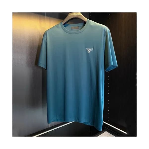 Prada Mens Basic Logo Short Sleeved Tshirts Blue … - 1