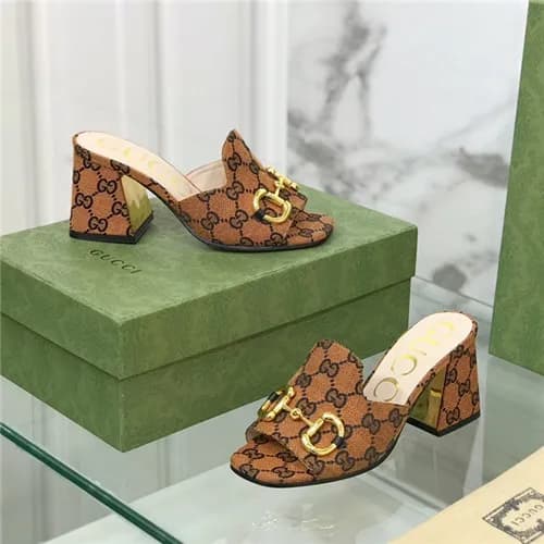 Gucci 2021 Women's Leather High Heel Slipper,G… - 1