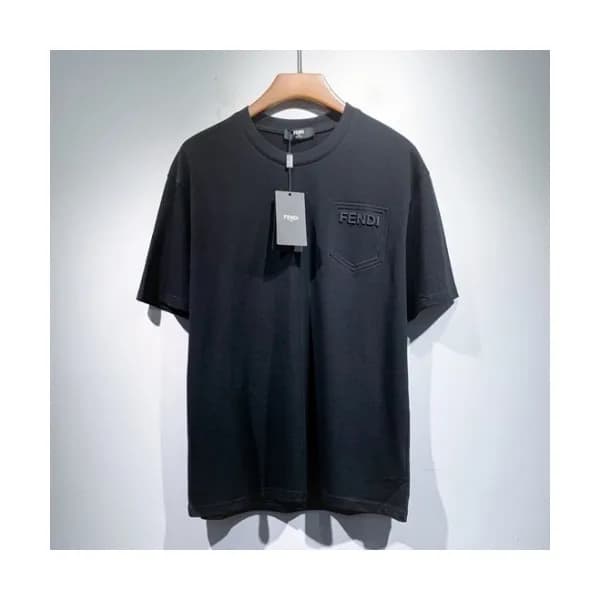 Fendi Mens Logo Casual Short Sleeved Tshirts Blac… - 1