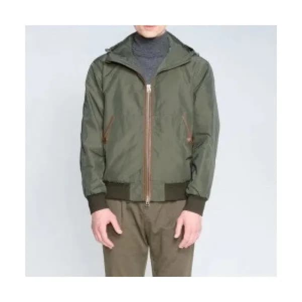 Tom Ford Mens Logo Casual Leather Jacket Khaki - … - 1