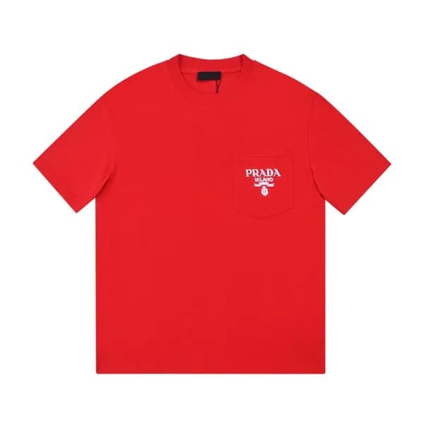 프라다 남자 크루넥 레드 반팔티 - Unisex Red Tshirts - Pra02576x - 1