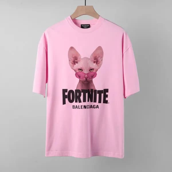 발렌시아가 남/여 크루넥 핑크 반팔티 - Unisex Pink Tshirts - bal01… - 1