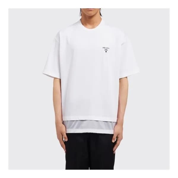 프라다 남성 크루넥 화이트 반팔티 - Mens White Tshirts - Pra02588… - 1