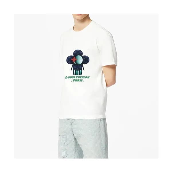 루이비통 남/여 크루넥 화이트 반팔티 - Unisex White Tshirts - lou0… - 1