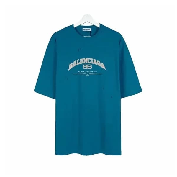 발렌시아가 남성 크루넥 블루 반팔티 - Mens Blue Tshirts - bal01318… - 1