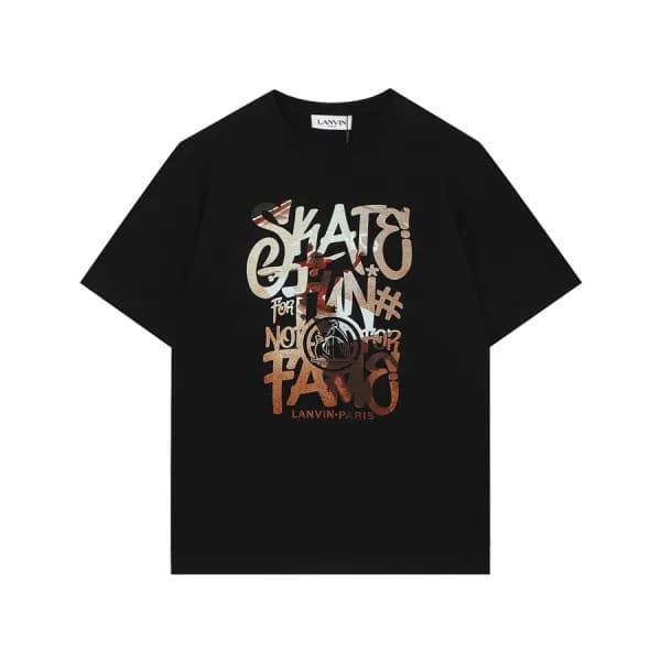랑방 남성 이니셜 블랙 반팔티 - LANVIN Mens Black Tshirts - lan… - 1