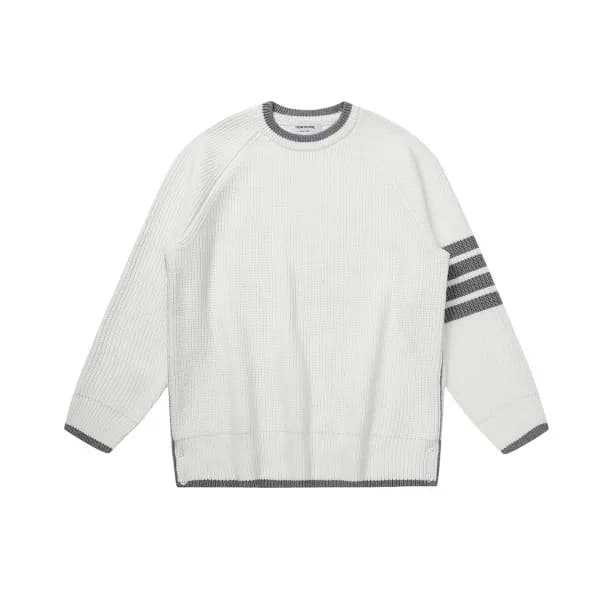톰브라운 남성 화이트 크루넥 니트 - Thom Browne Mens White Knits … - 1