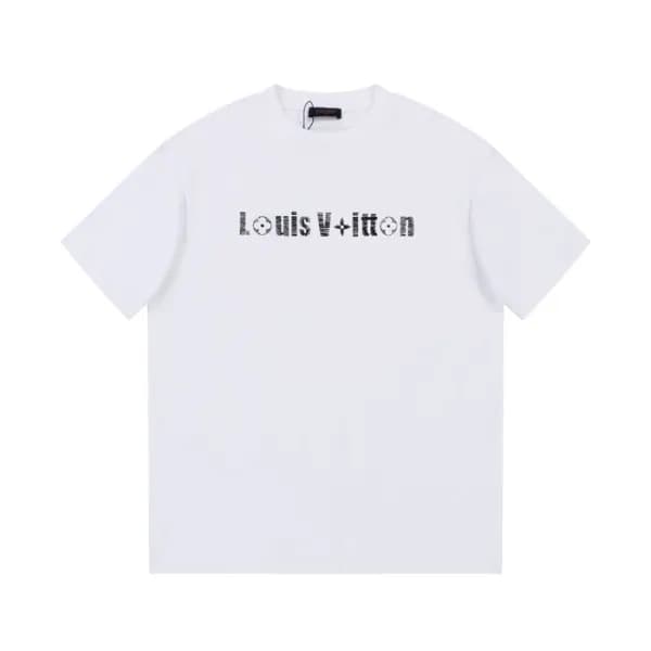 루이비통 남성 화이트 크루넥 반팔티 - Louis vuitton Mens White Sho… - 1
