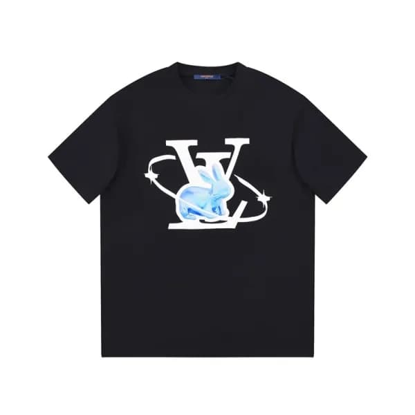 루이비통 남성 블랙 크루넥 반팔티 - Louis vuitton Mens Black Shor… - 1