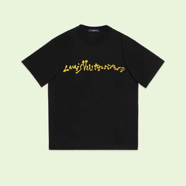 루이비통 남성 크루넥 블랙 반팔티 - Louis vuitton Mens Black Shor… - 1