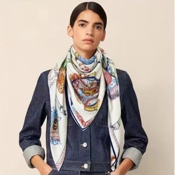 에르메스 여성 화이트 스카프 - Hermes Womens White Scarf - he48… - 1