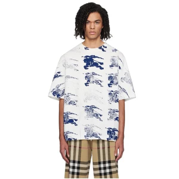 버버리 남성 화이트 크루넥 반팔티 - Burberry Mens White Tshirts -… - 1