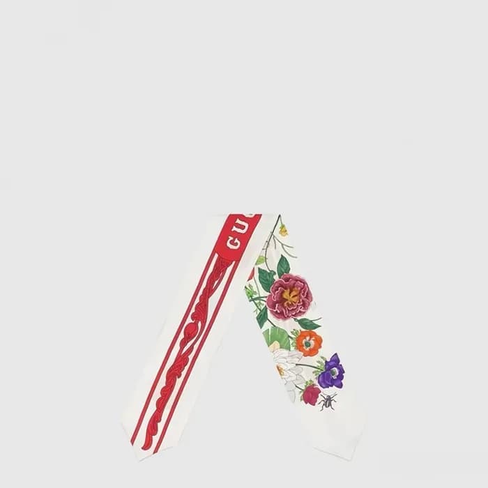 구찌 여성 트윌 플로라 프린트 넥 보우 스카프 - Gucci Womens Twill Flora Print Neck Bow Scarf - acc10806x - 1