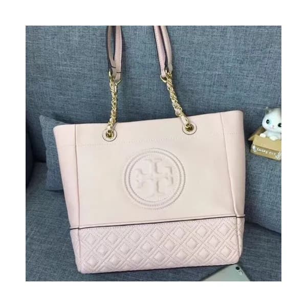 Tory Burch Leather Light Pink Fleming Chain Tote B… - 1
