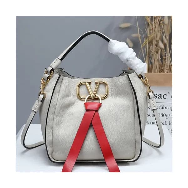 Valentino 2019 V-ring Leather Tote Shoudler Bag,22… - 1