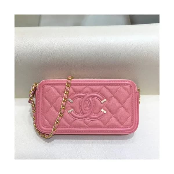 Chanel 2019 Leather Double Zip Chain Shoulder Bag … - 1