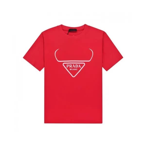 Prada Mens Basic Logo Short Sleeved Tshirts Red -… - 1