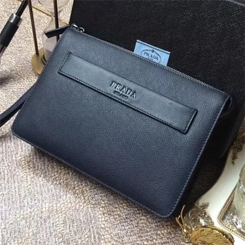 [프라다]Prada 2021 Men's Leather Clutch Bag,001A,… - 1