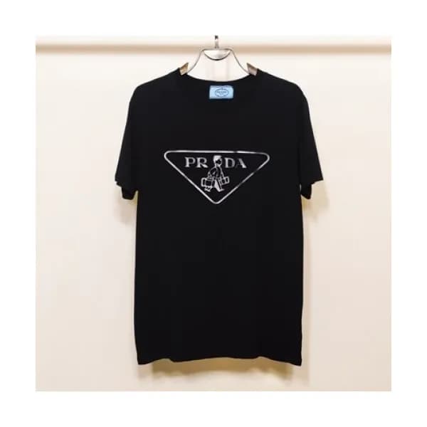 Prada Mens Basic Logo Short Sleeved Tshirts Black… - 1