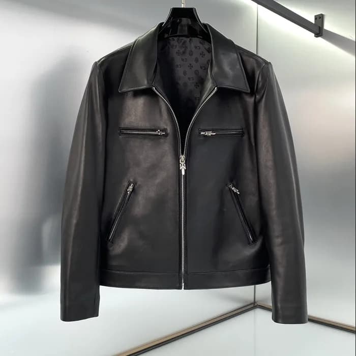 크롬하츠 남성 가죽 자켓 - Chrome Hearts Mens Leather Jacket … - 1