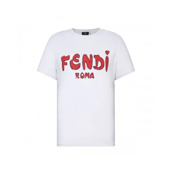 Fendi Unisex Logo Casual Short Sleeved Tshirts Wh… - 1
