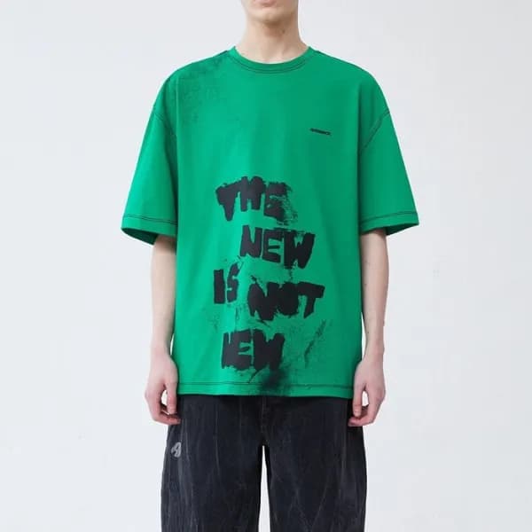 ADER 남/녀 모던 그린 반팔티 - Unisex Green Tshirts - ade010… - 1