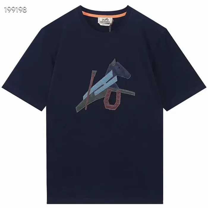 에르메스 남자 네이비 크루넥 반팔티 - Mens Navy Tshirts - her0753… - 1