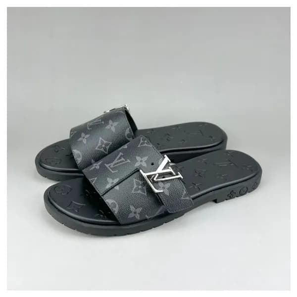 루이비통 남성 이니셜 블랙 슬리퍼 - Mens Black Slippers - lou0425… - 1