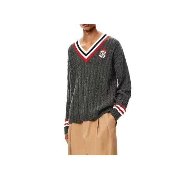 로에베 남성 그레이 브이넥 스웨터 - Loewe Mens Gray Sweaters - lo… - 1
