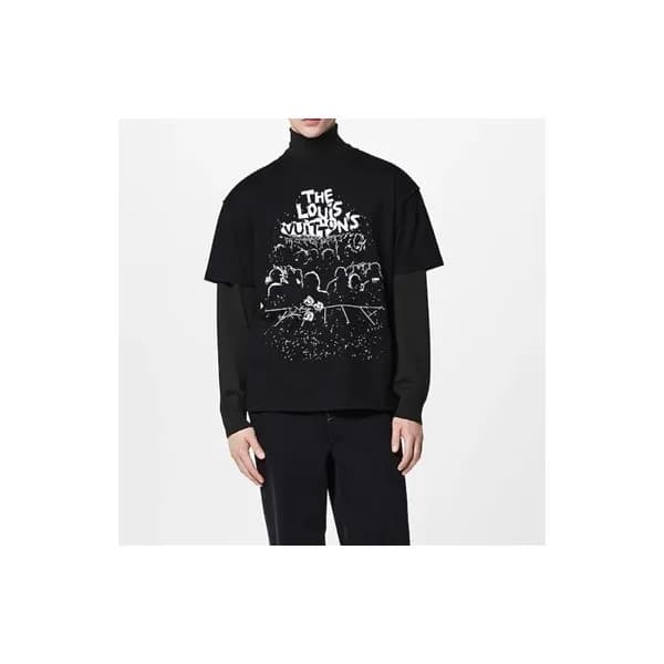 루이비통 남성 블랙 크루넥 반팔티 - Louis vuitton Mens Black Shor… - 1