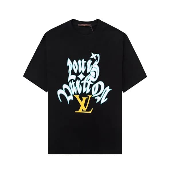 루이비통 남성 블랙 크루넥 반팔티 - Louis vuitton Mens Black Shor… - 1