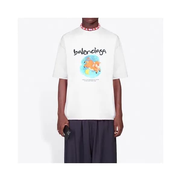 발렌시아가 남성 크루넥 화이트 반팔티 - Balenciaga Mens White Short… - 1