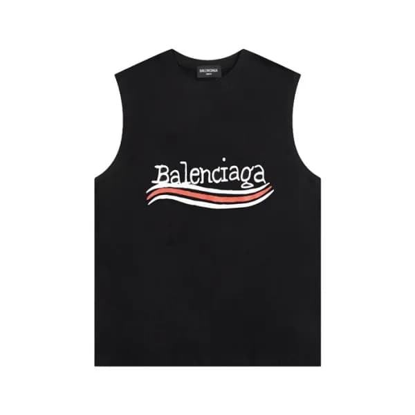 발렌시아가 남성 블랙 크루넥 나시 - Balenciaga Mens Black Sleevel… - 1