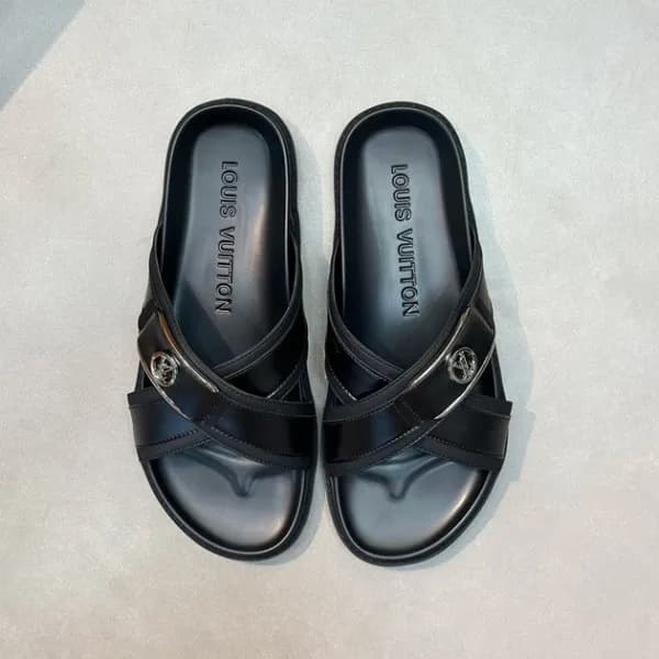 루이비통 남성 블랙탭 슬리퍼 - Louis vuitton Mens Black Tap Sli… - 1
