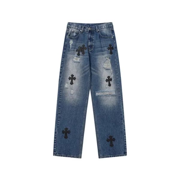 크롬하츠 남성 트렌디 블루 청바지 - Chrom Hearts Mens Blue Jeans … - 1