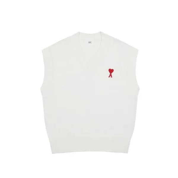 아미 남/녀 화이트 베스트 - Ami Unisex White Vest - am13x