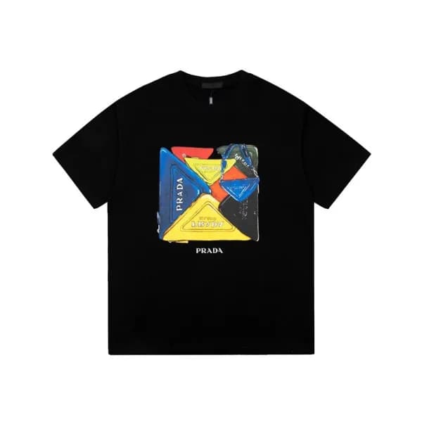 프라다 남성 크루넥 블랙 반팔티 - Prada Mens Black Short sleeved… - 1