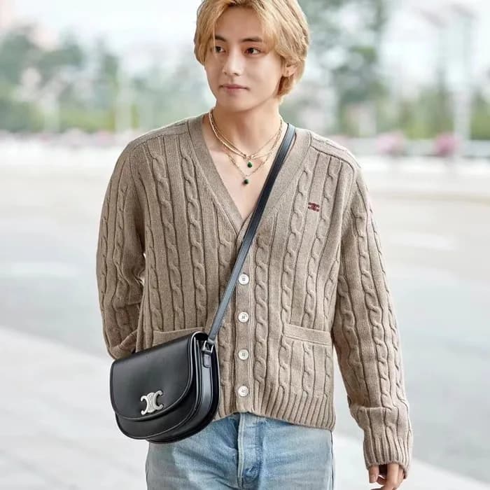 셀린느 남/녀 카키 브이넥 가디건 - Celine Unisex Khaki Cardigan … - 1