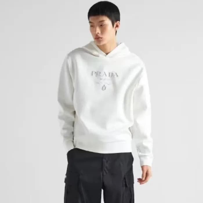 프라다 남성 캐쥬얼 화이트 후드티 - Prada Mens White Hoodie - pr8… - 1