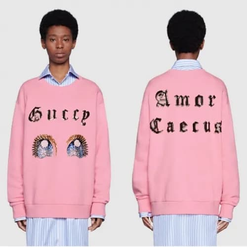 Gucci 2019 Pink Cartoon Eyes Man-to-man T-shirt - … - 1