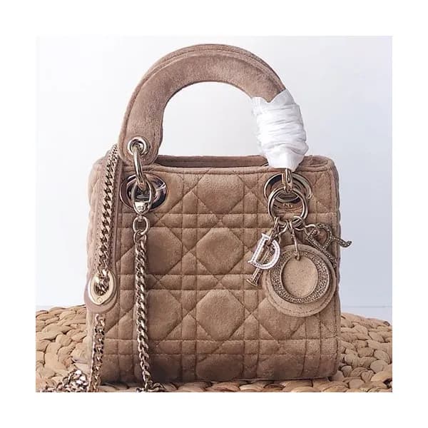 Dior 2019 Lady Dior Velvet Mini Tote Shoulder Bag… - 1