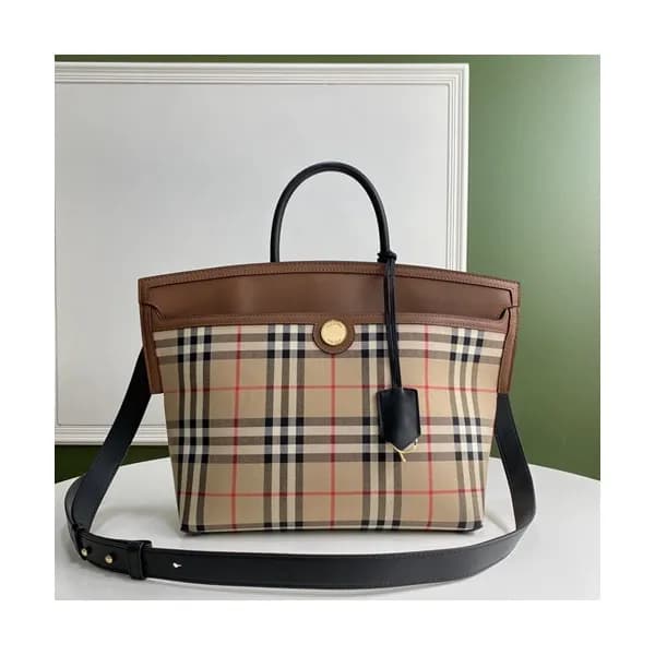 Burberry 2020 Canvas & Leather Tote Shoulder Bag, … - 1