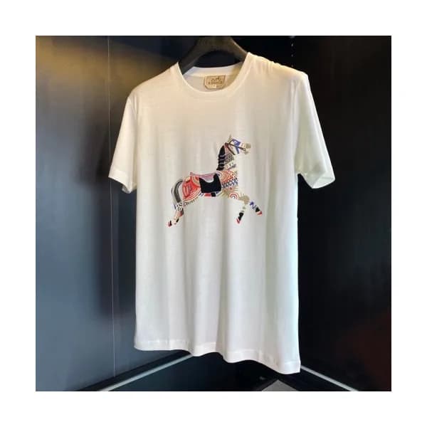 Hermes Mens Crew-neck Short Sleeved Tshirts White… - 1
