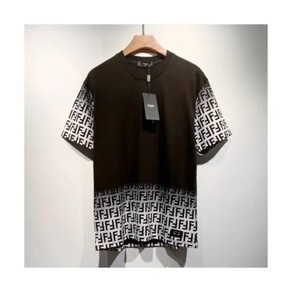 Fendi Mens Logo Casual Short Sleeved Tshirts Blac… - 1