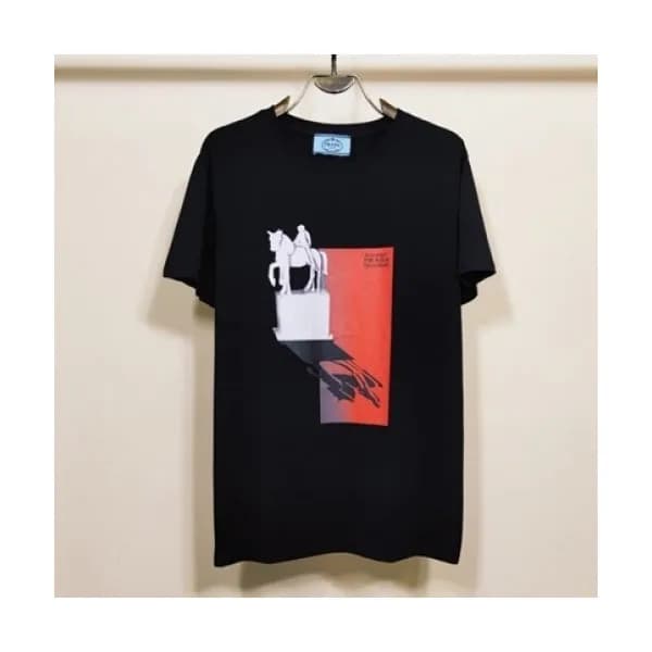 Prada Mens Basic Logo Short Sleeved Tshirts Black… - 1