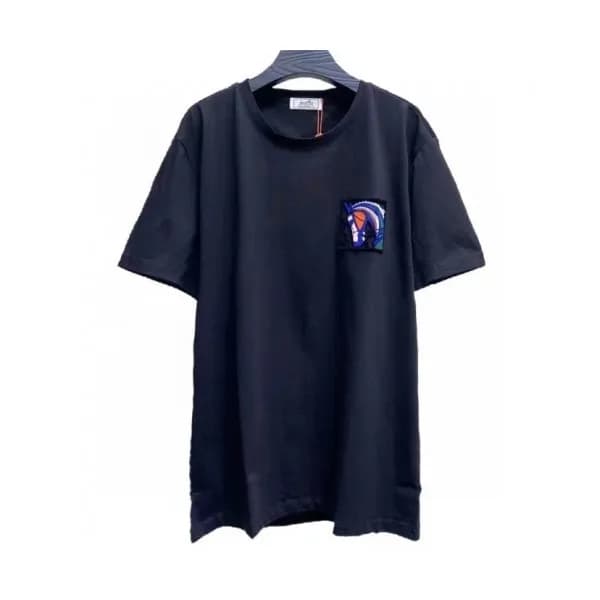 Hermes Mens Crew-neck Short Sleeved Tshirts Black… - 1