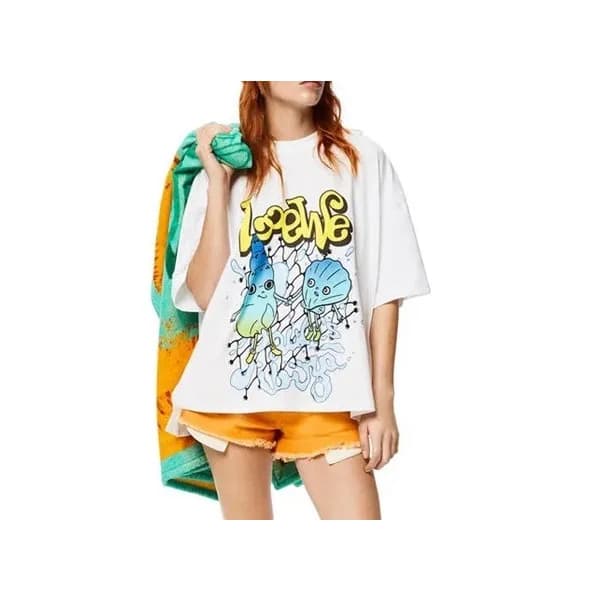 로에베 남성 이니셜 화이트 반팔티 - Mens White Tshirts - loe0597x - 1