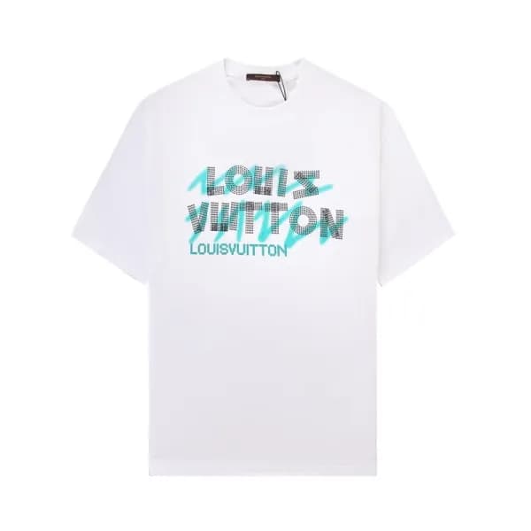 루이비통 남성 화이트 크루넥 반팔티 - Louis vuitton Mens White Sho… - 1